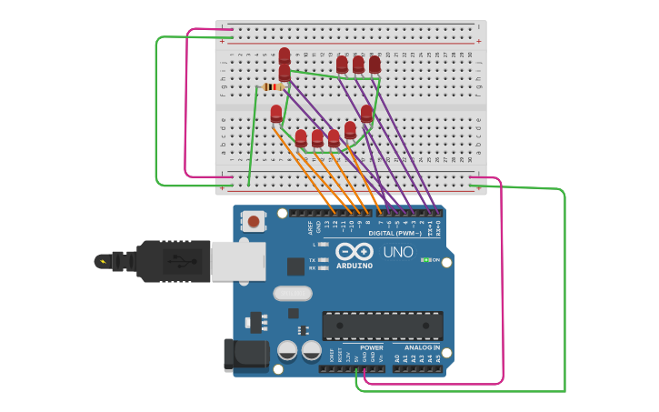 Circuit design Blinking lights - Tinkercad