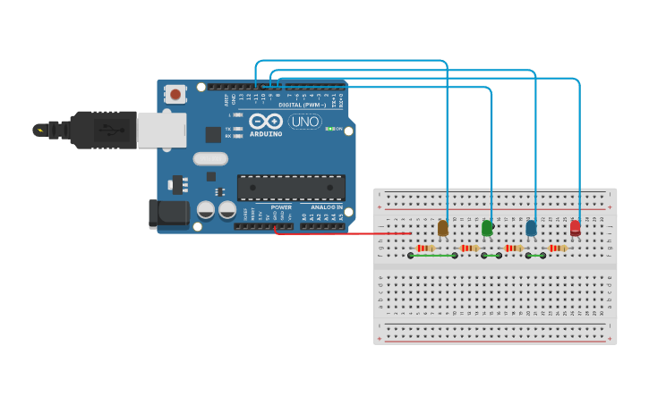 Circuit design Multiple LED Blinking One by One - Tinkercad