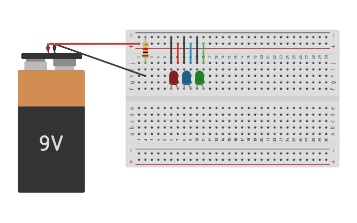 Circuit design Parallel connection LED - Tinkercad