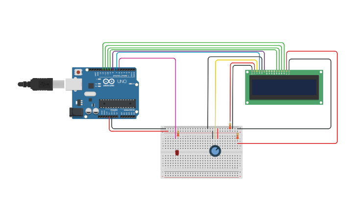 Circuit design LED and LCD display - Tinkercad