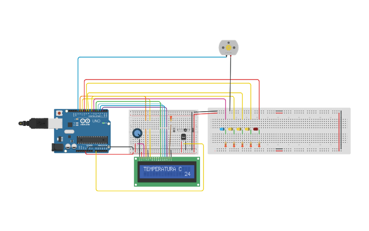 Circuit design sensor de temperatura con pantalla lcd - Tinkercad