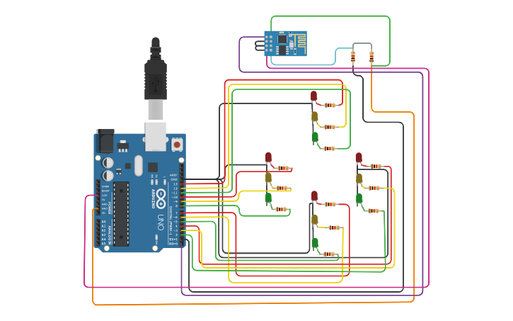 Circuit design Copy of Traffic light controlling system - Tinkercad
