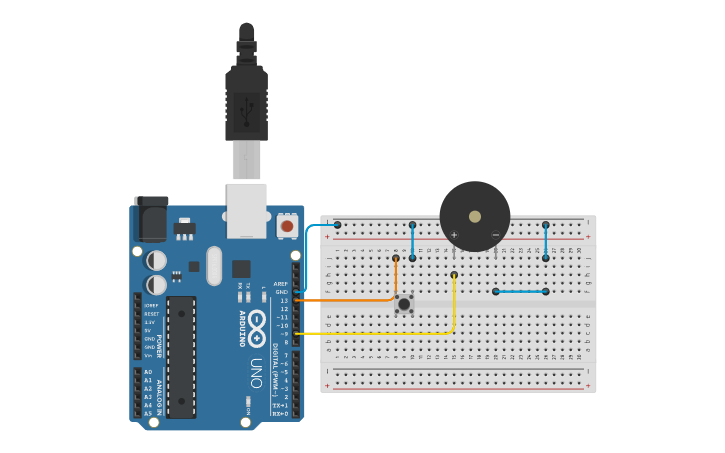 Circuit design Buzzer and button - Tinkercad