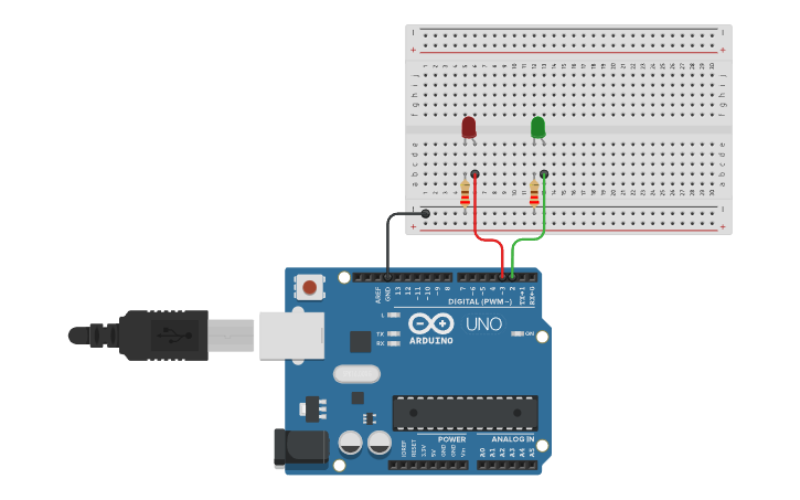 Circuit design Secuencia 2 LEds - Tinkercad