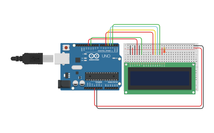 Circuit design Arduino interface with LCD - Tinkercad