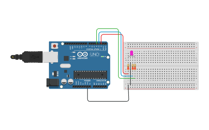 Circuit design Led RGB - Tinkercad