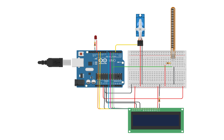 Circuit design Flex Sensor + Servo Motor - Tinkercad