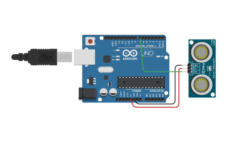Circuit design Sensor de distancia - Tinkercad