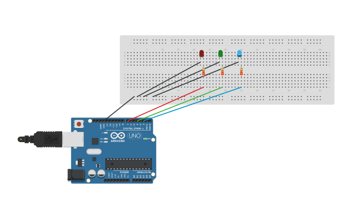 Circuit design 3 LED - Tinkercad