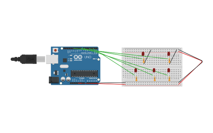 Circuit design multiple led - Tinkercad