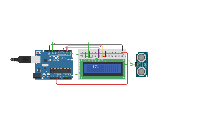 Circuit design LCD Ekran w Ultrasonik Mesafe - Tinkercad