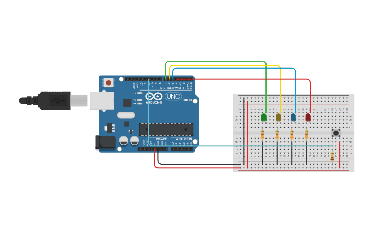 Circuit design Arduino 4 led - Tinkercad