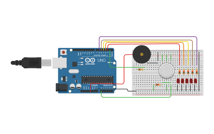 Circuit design smoke detection using arduino - Tinkercad