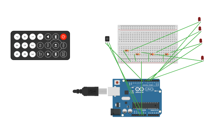Circuit design Controlling LEDs using IR sensor and remote - Tinkercad