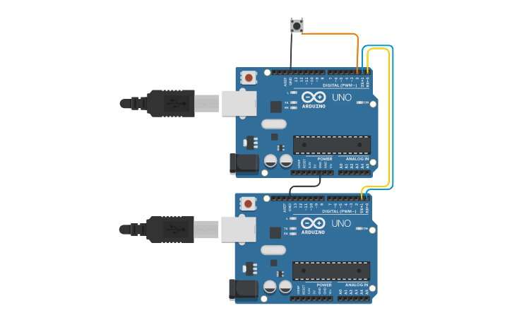 Circuit design Comunicazione seriale tra due Arduino Uno - Tinkercad