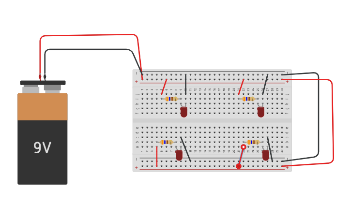 Circuit design 4 led circuit - Tinkercad