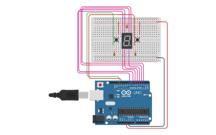 Circuit design 7 SEGMENT DISPLAY WITH PUSH BUTTONS (INCREMENT and ...