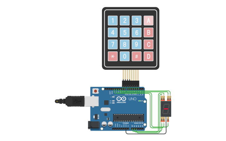 Circuit design Matrix Keyboard 7seg - Tinkercad