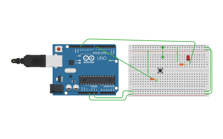 Circuit design led y botón - Tinkercad