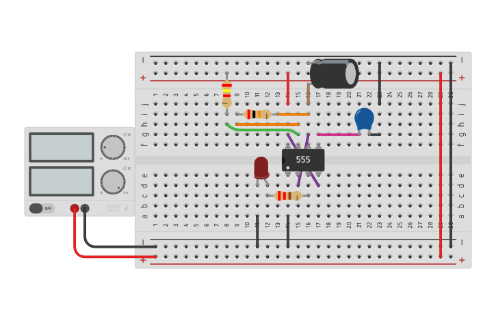 Circuit design 555 Timer - LED Flasher - Tinkercad