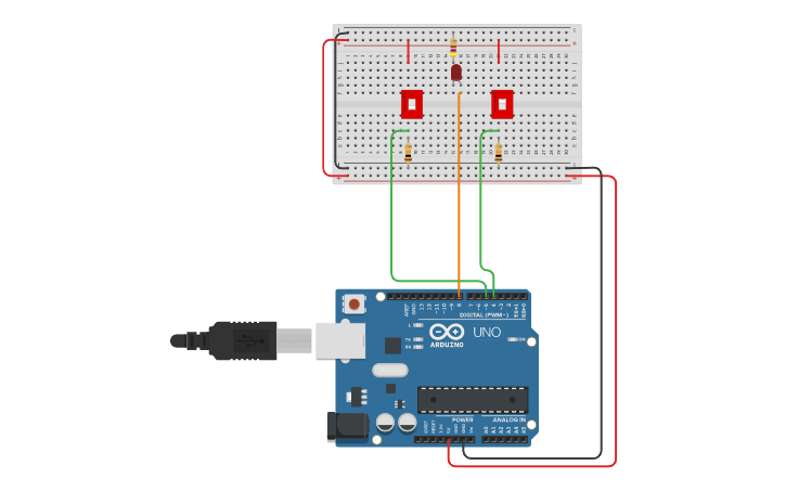 Circuit design Arduino simulator AND gate LED - Tinkercad