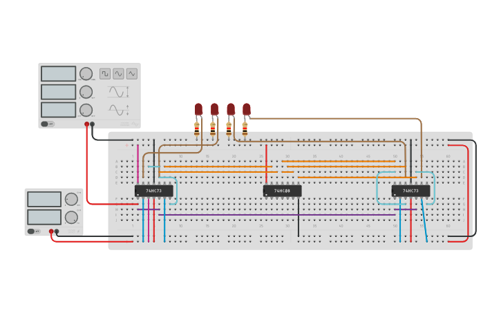 Circuit design 4 bit synchronous counter - Tinkercad