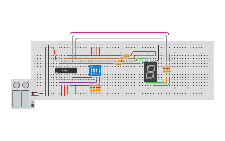 Circuit design BCD to 7 segment display - Tinkercad