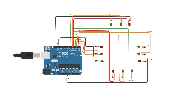 Circuit design FOUR WAY TRAFFIC LIGHT SYSTEM - Tinkercad