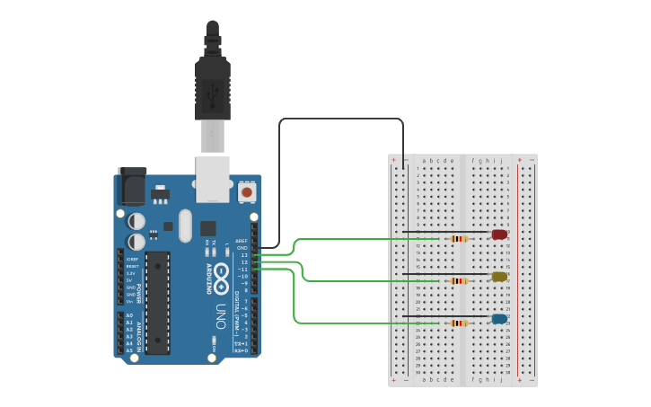Led Sequential Control Using Arduino Circuit design LED Sequential Control Using Arduino - Tinkercad