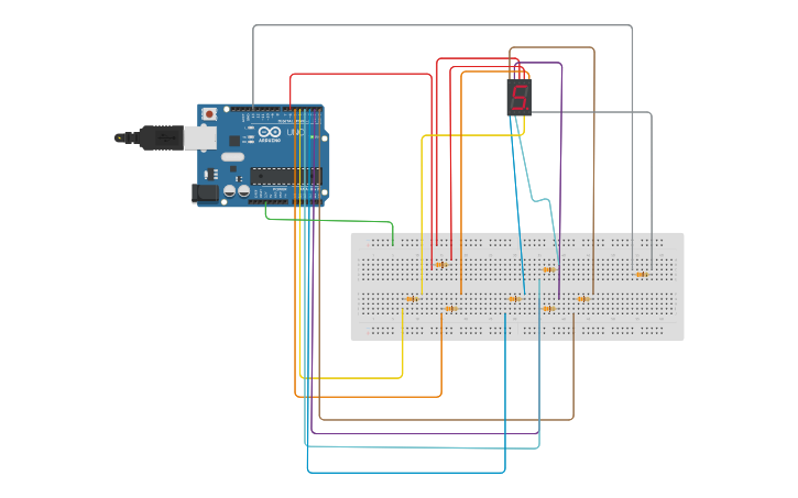 Circuit design 7 segment LED - Tinkercad