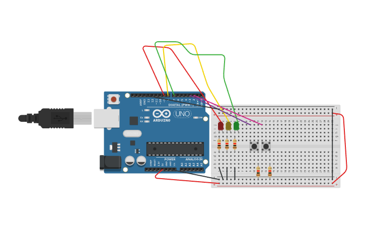 Circuit design arduino semaforo V.1 - Tinkercad