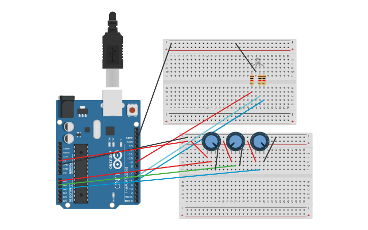 Circuit design Led RGB - Tinkercad