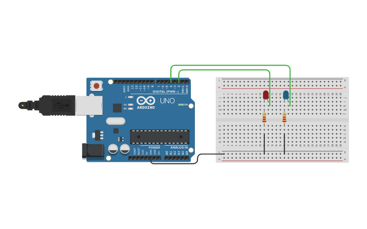 Circuit design Blinking two LED alternately using Arduino - Tinkercad