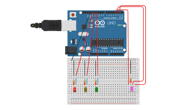 Circuit design Traffic Light with RGB - Tinkercad