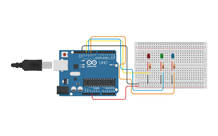 Circuit design Alternating LEDs - Tinkercad