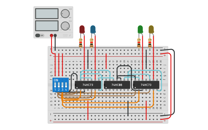 Circuit design MOD 16 SYNCHRONOUS DOWN COUNTER - Tinkercad