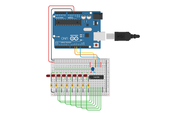 Piso Shift Register Arduino Circuit design ShiftRegister with Arduino Uno - Tinkercad