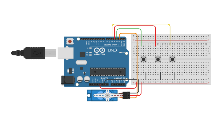 Circuit design Servo motor control with button - Tinkercad