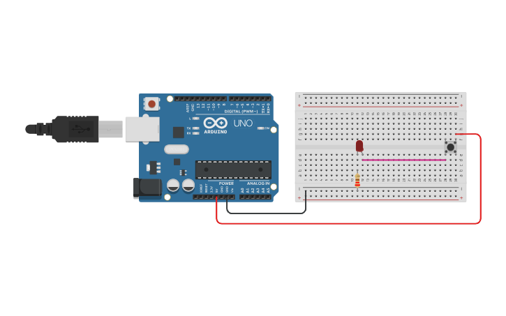 Circuit design LED com botão - Tinkercad