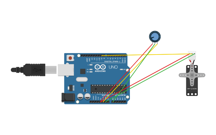 Circuit design arduino servo control using potentiometer - Tinkercad