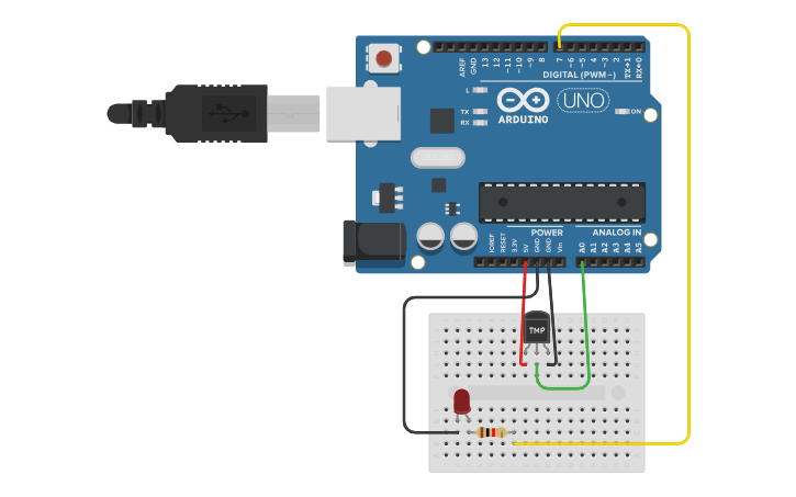 Circuit design TMP36 Temperature Sensor - Tinkercad