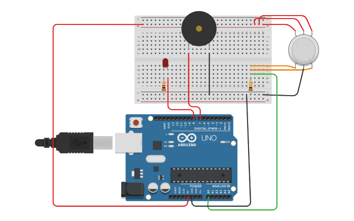 Circuit design Smoke Detection using Arduino - Tinkercad