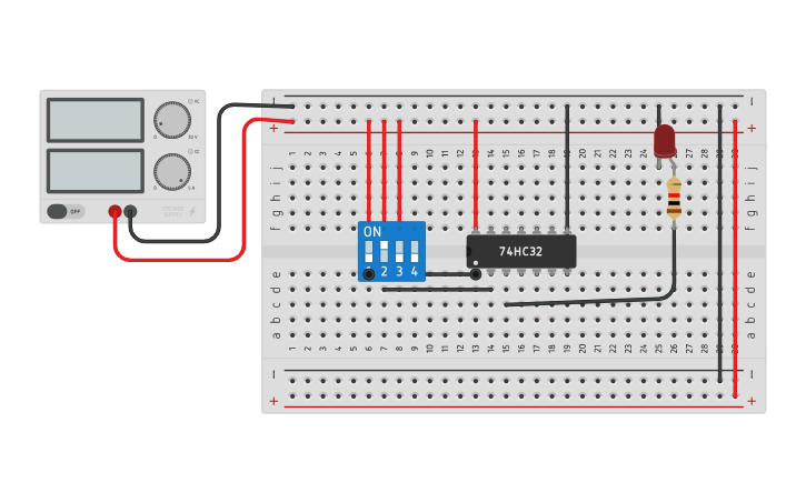 Circuit design OR IC 7432 - Tinkercad
