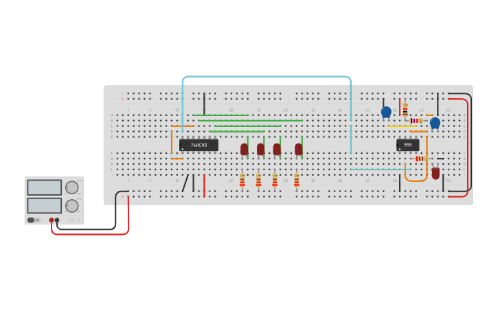 Circuit design Mod 16 counter - Tinkercad