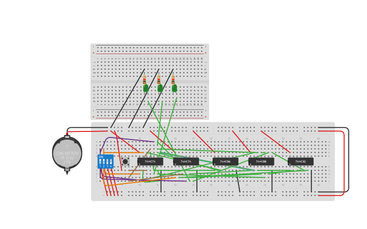 Circuit design 3 bit synchronous up counter using D flipflop - Tinkercad