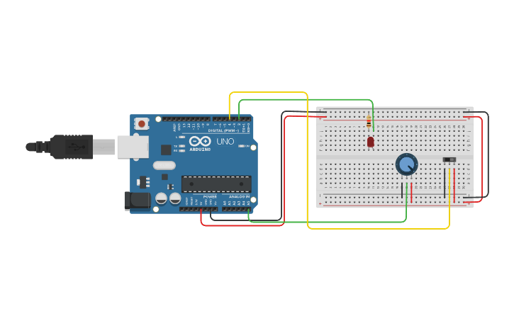 Circuit design Switch On/Off LED with Potentiometer - Tinkercad