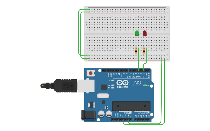 Circuit design Manush Patel Blinking 2 LEDs Alternatively Twice - Tinkercad