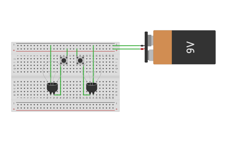 Circuit design 2 lámparas y dos pulsadores - Tinkercad