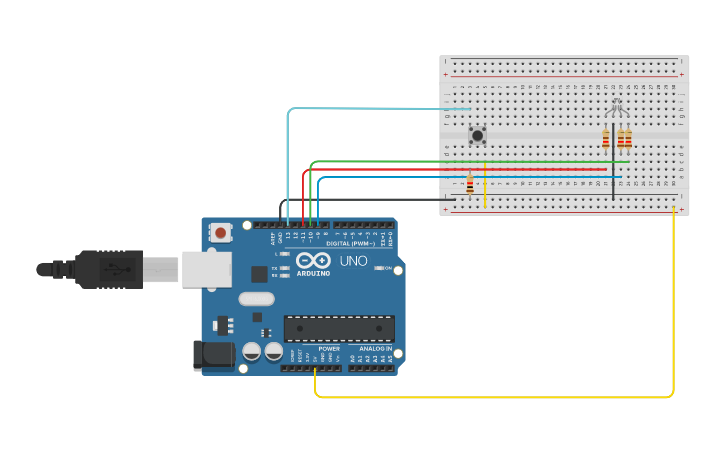 Circuit design Led RGB con boton - Tinkercad
