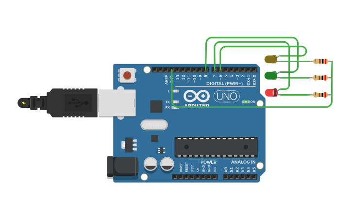 Circuit design Semáforo Arduino - Tinkercad
